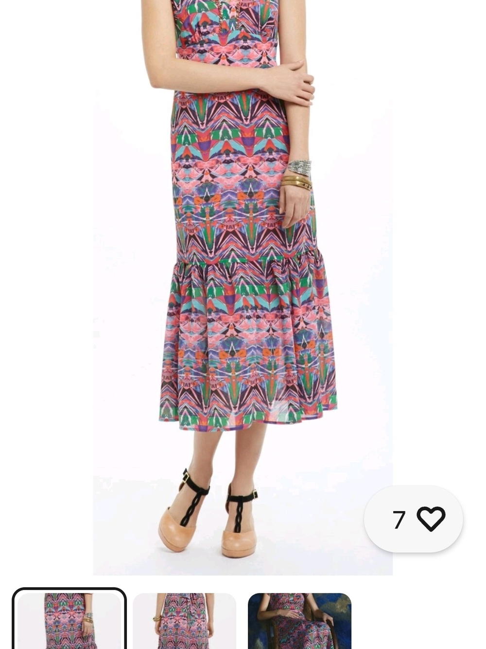 Anthropologie Multicolor Pink and Green Printed Maxi Skirt